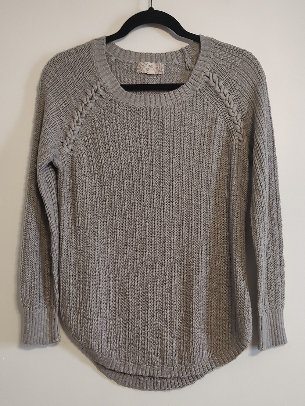Pink Republic Gray Cable-Trim Crewneck Sweater